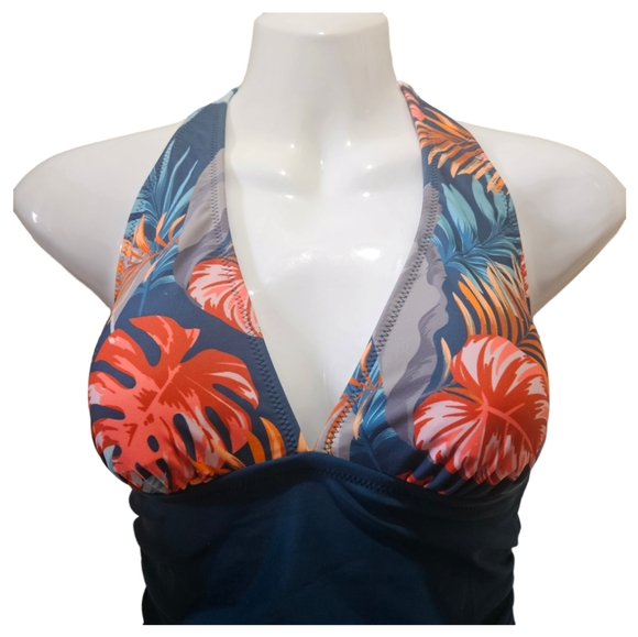 Cupshe One piece swimsuit V Neck Halter Backless Ruched Women XS Ocean Blue - Picture 2 of 7